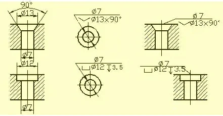 blind hole callout symbol in engineering drawing
